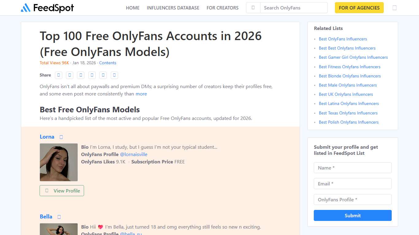 Top 100 Free OnlyFans Accounts in 2026 (Free OnlyFans Models)